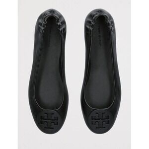 Tory Burch Minnie Travel Ballet Sz-12 Powder Coated Logo Perfect Black